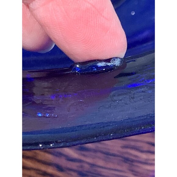 Vtg Jeannette Glass Cobalt Blue Glass Bowl Embossed Floral Leaf Design - Picture 6 of 8